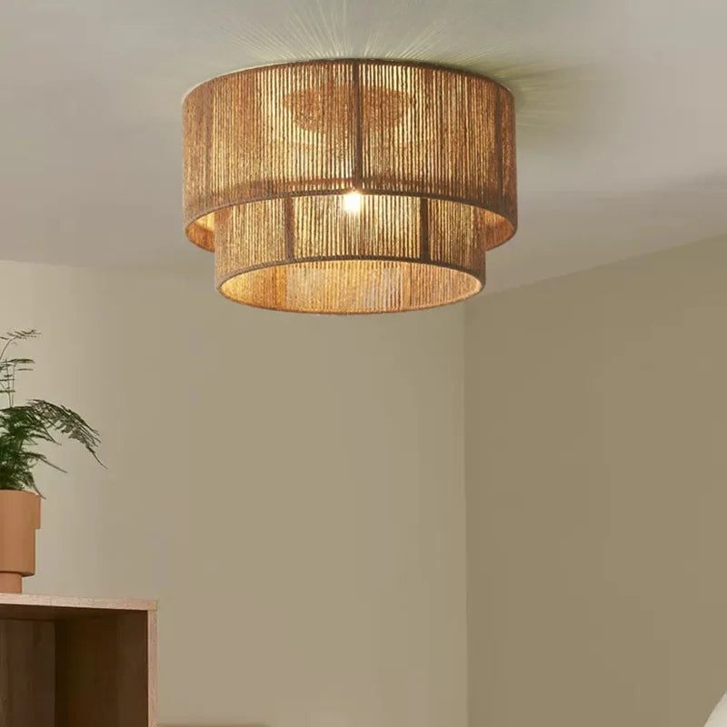 lustre rétro en rotin tissé pour décoration campagnarde chaleureuse - vue 6 sur 14