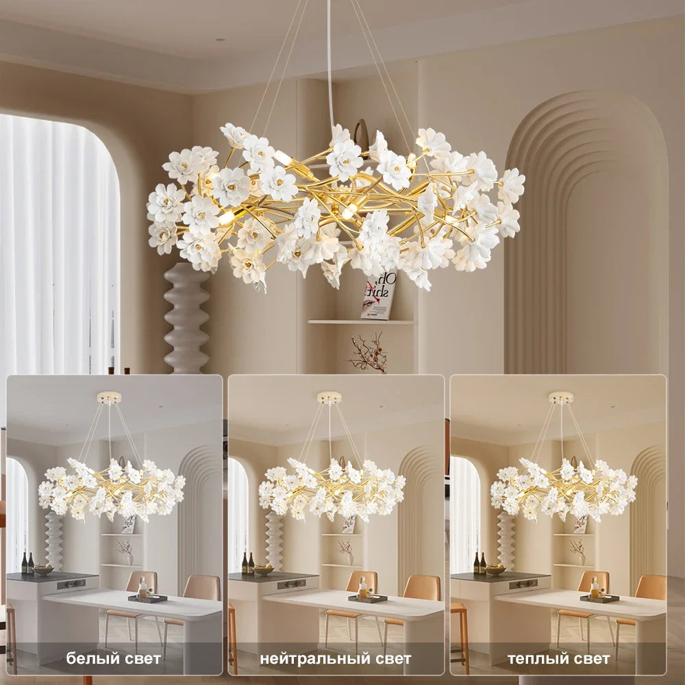 lustre en céramique à fleurs françaises pour décoration romantique - vue 4 sur 8