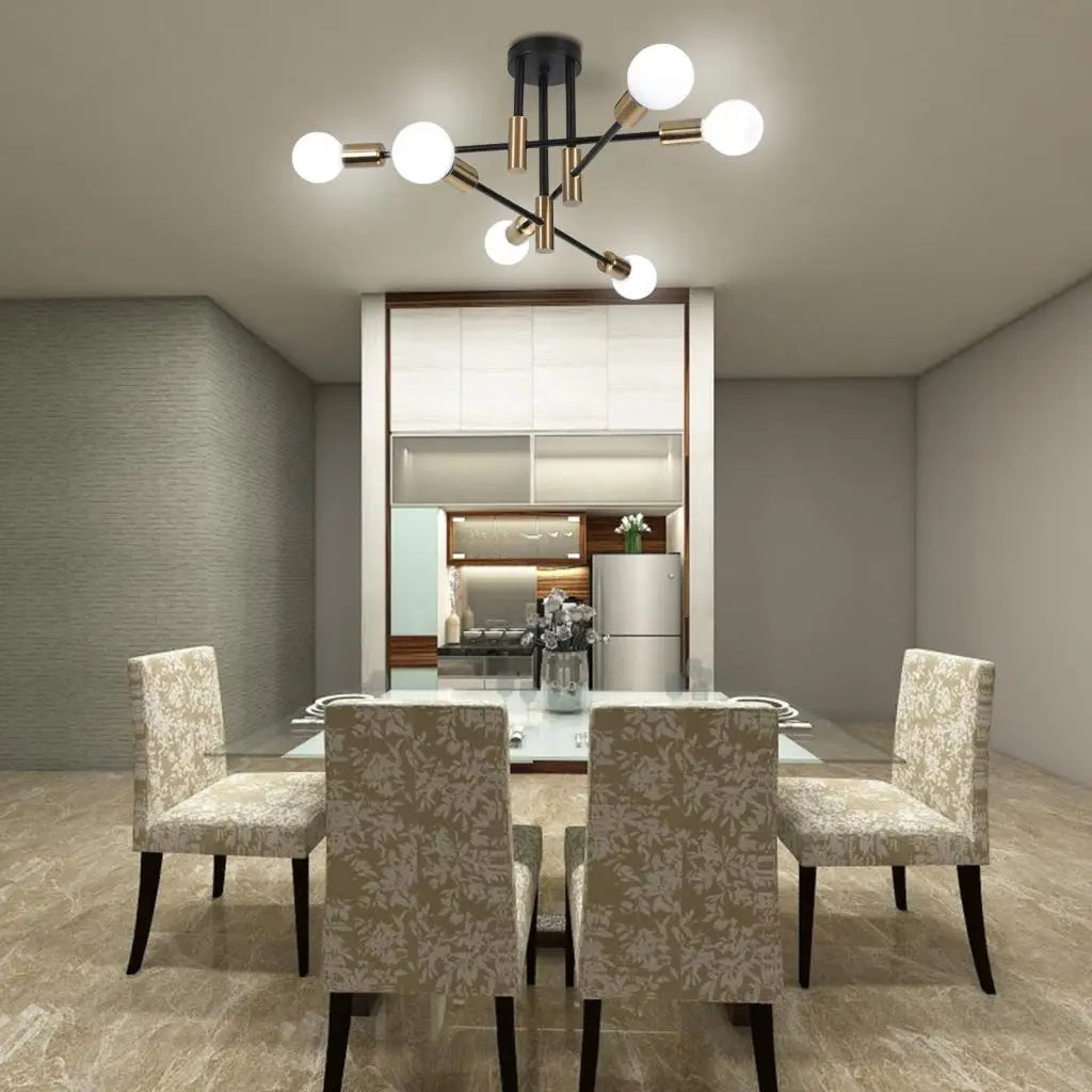 plafonnier rétro en fer forgé LED noir et or E27 lumière salon barre décoration moderne luminaire maison - vue 11 sur 19