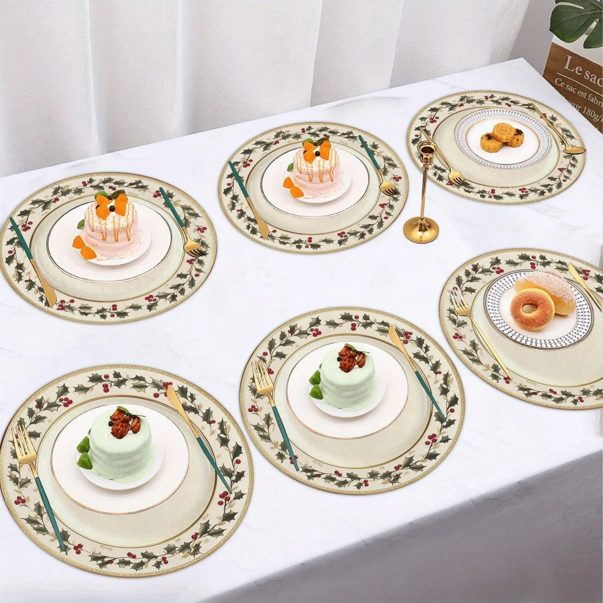 set de table noel houx flocons 6 pieces - vue 2 sur 6