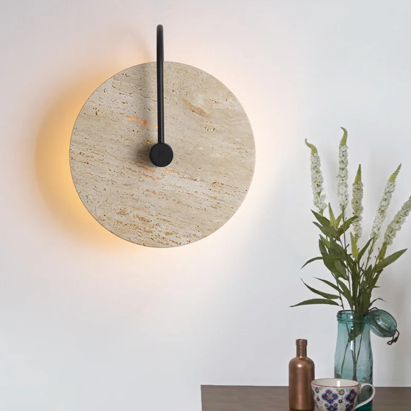 applique murale vintage en pierre naturelle ronde éclairage intérieur led - vue 4 sur 6
