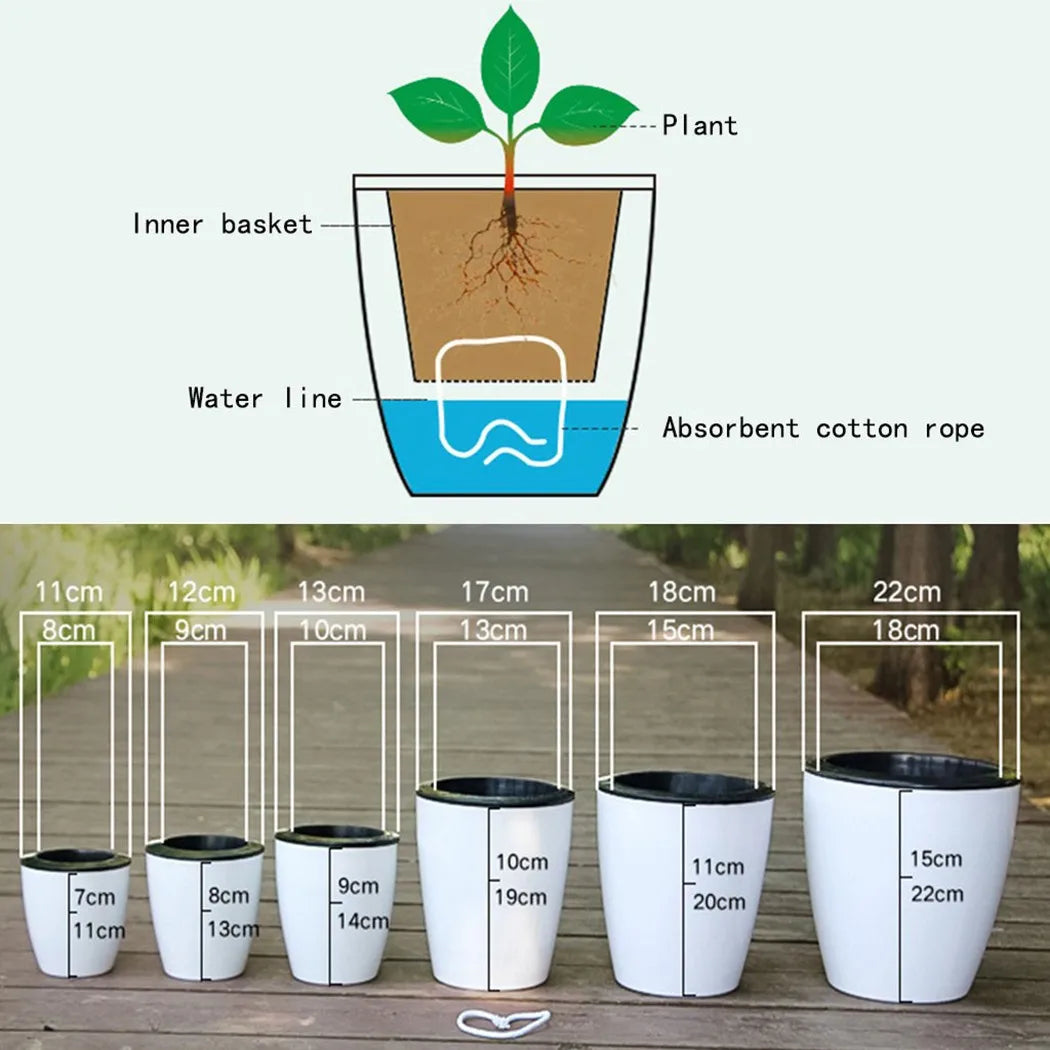 pot de fleurs automatique en plastique effet porcelaine - vue 5 sur 12