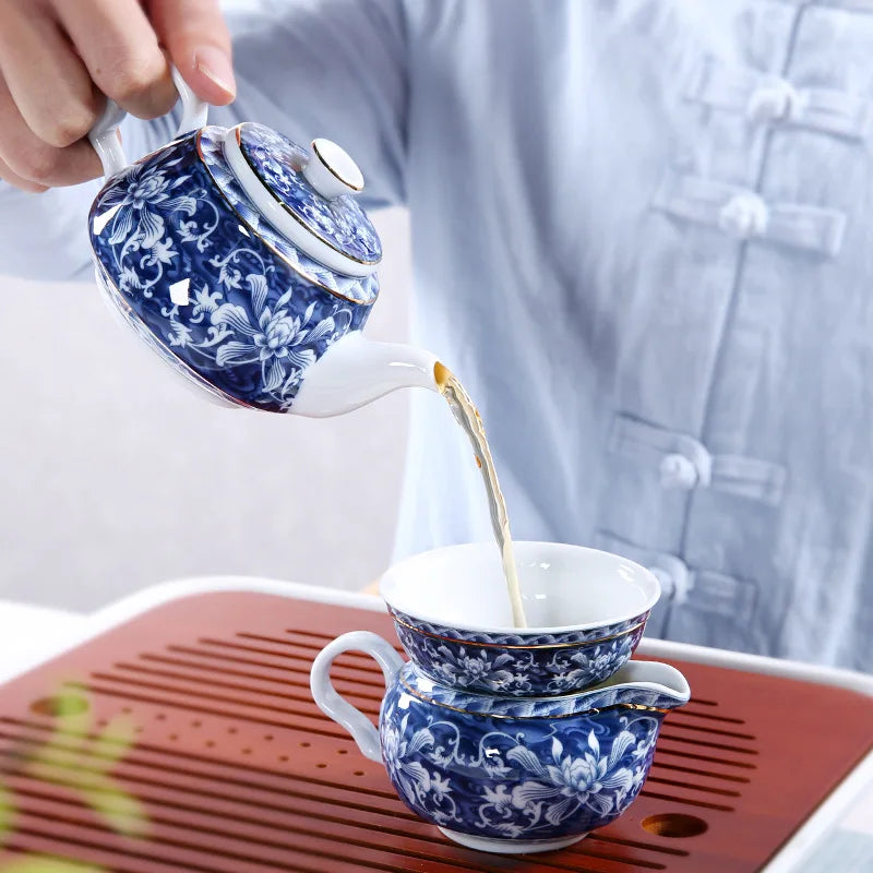 Théière chinoise 200ml artisanale porcelaine motif traditionnel portable - vue 4 sur 7