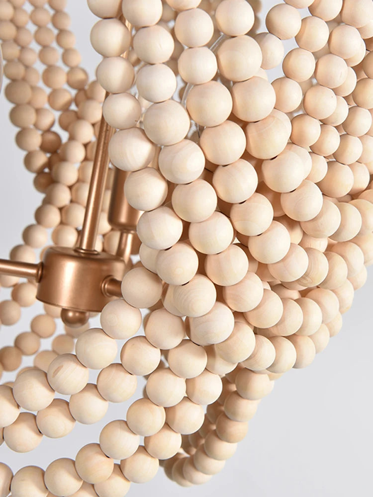 lustre rétro en perles de bois pour décoration intérieure - vue 2 sur 7