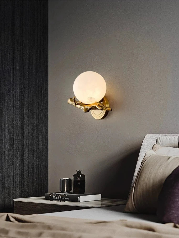 applique murale en marbre et cuivre lumière décorative à led - vue 5 sur 7