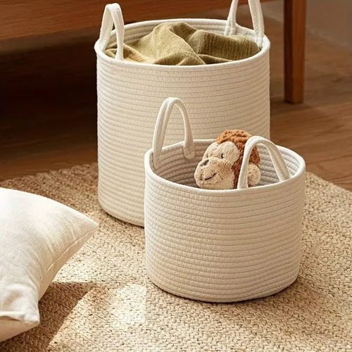 panier de rangement jouets bébé et enfant en corde de coton - vue 2 sur 6