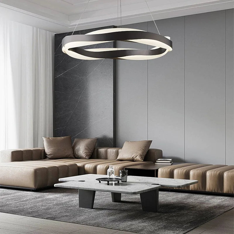 lustre led moderne anneaux brossés en cristal - vue 3 sur 12