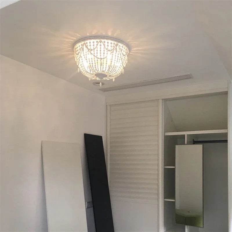 French Style Retro Pendant Lights For Living Room  Bedroom Children'S Room Princess White Wood Bead Decorative Indoor Lighting - vue 1 sur 9