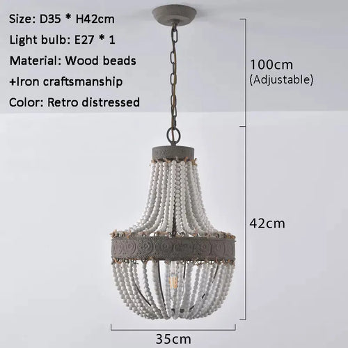 lustre vintage en bois perle style campagne américaine