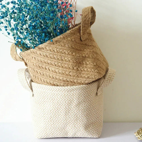 panier de rangement en toile de jute tissée multifonctionnel - vue 2 sur 8