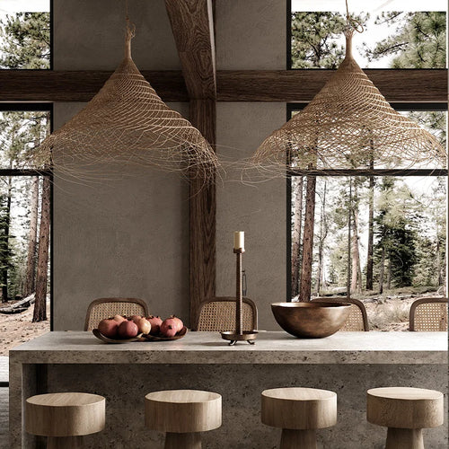 suspension rétro en bambou tissé pour décoration intérieure asiatique - vue 2 sur 8