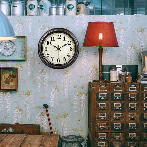 horloge murale vintage silencieuse facile à lire chiffres romains arabes - vue 4 sur 7