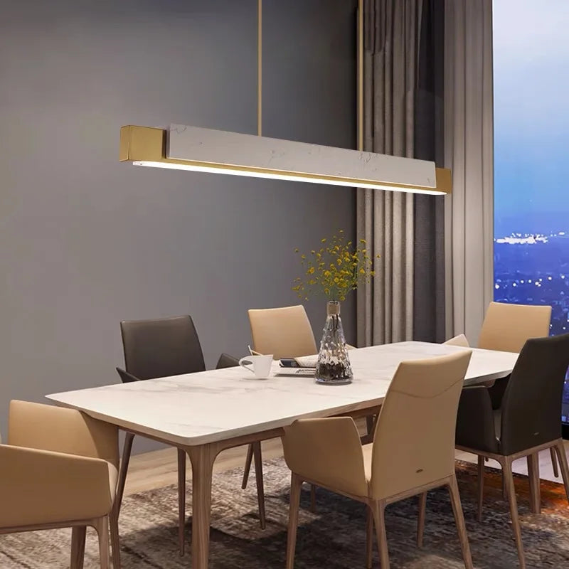 Lustre design style marbre moderne de luxe minimaliste longue bande - vue 7 sur 8