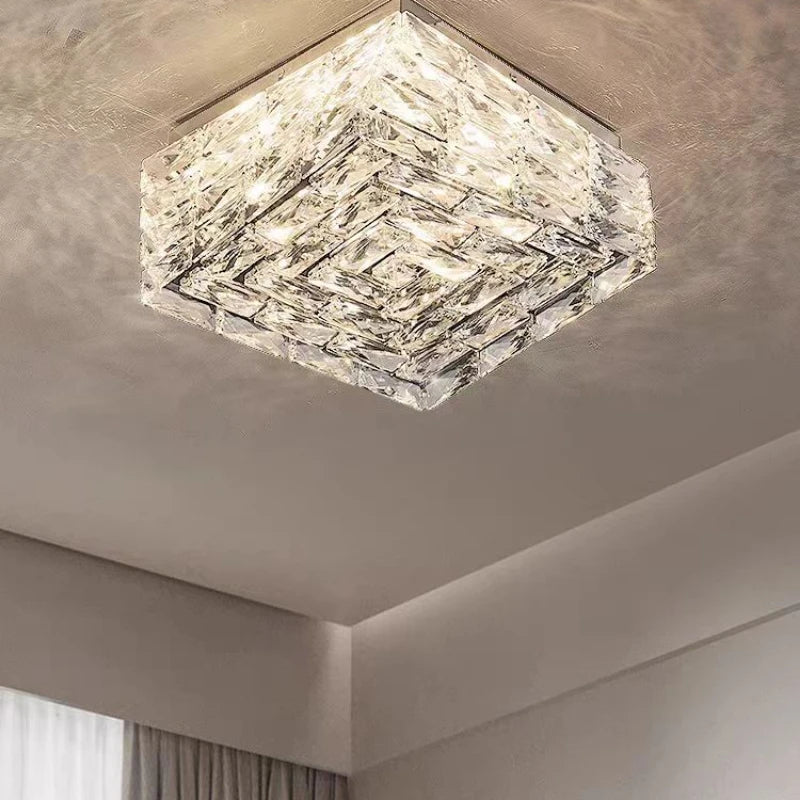plafonnier en acier inoxydable et cristal design moderne créatif carré - vue 4 sur 9