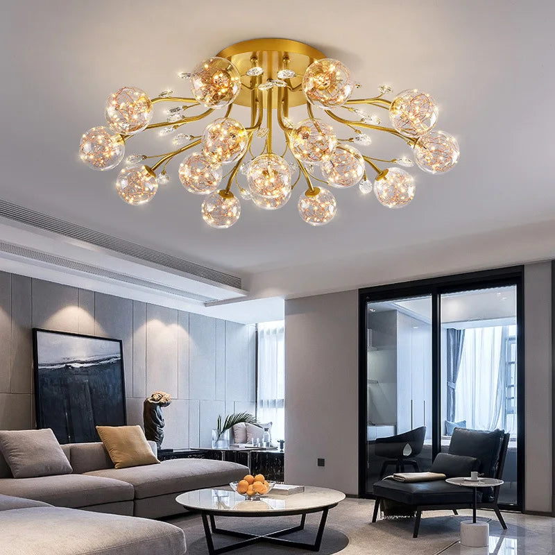 lustre nordique de luxe en cristal fleur verre led décoratif - vue 4 sur 9