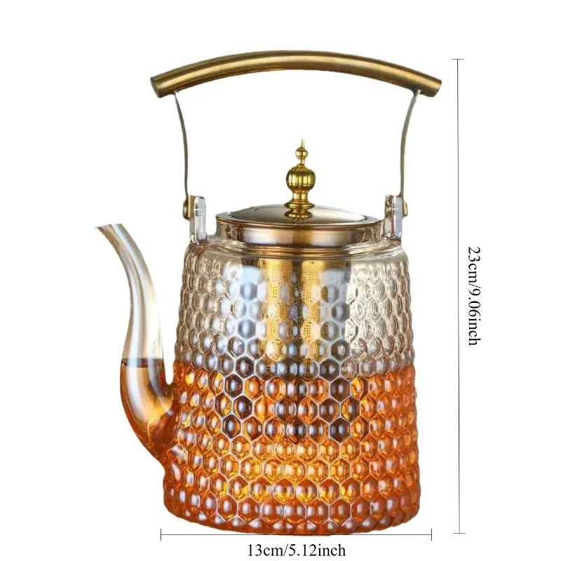 Théière japonaise verre borosilicate rétro poignée cuivre - vue 7 sur 7