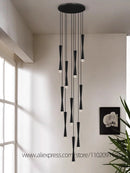 suspension led duplex luxe escalier lustre moderne hôtel éclairage