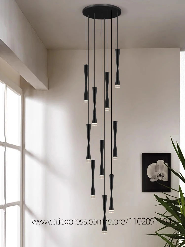 suspension led duplex luxe escalier lustre moderne hôtel éclairage - vue 3 sur 15