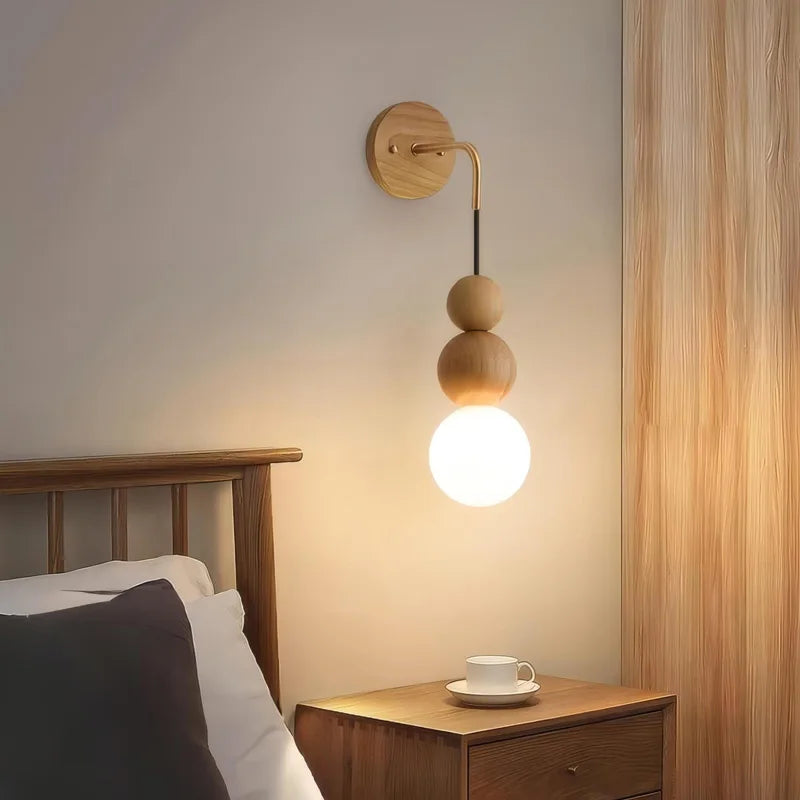 Walnut Wood Brass Gradient Glass Wall Light, Wall Sconce for Bedroom, Bedside, Living, Dining Room, Corridor aisle - vue 4 sur 8