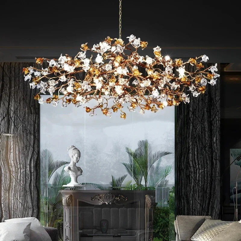 lustre retro en cuivre style chinois en forme de branche - vue 4 sur 9