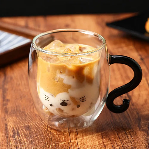 tasse chat double paroi verre 250 ml mignon