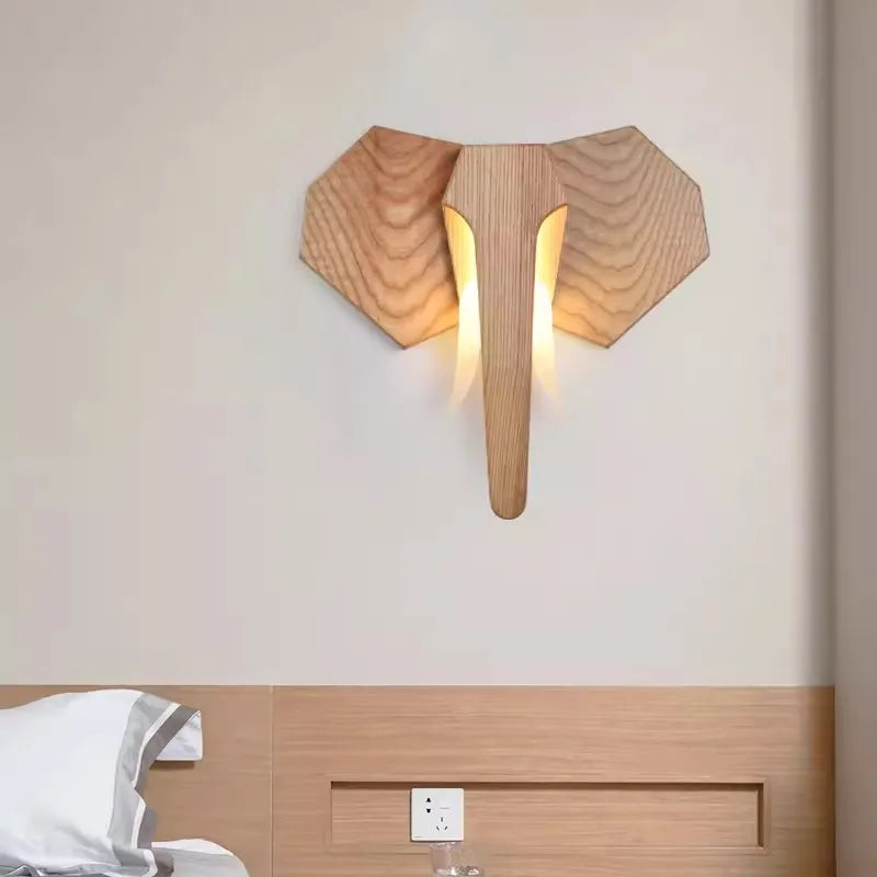 lampe éléphant en bois de frêne style sud-est asiatique - vue 7 sur 7