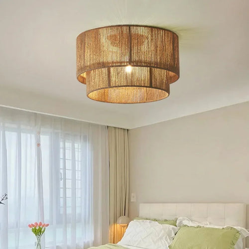 lustre rétro en rotin tissé pour décoration campagnarde chaleureuse - vue 5 sur 14