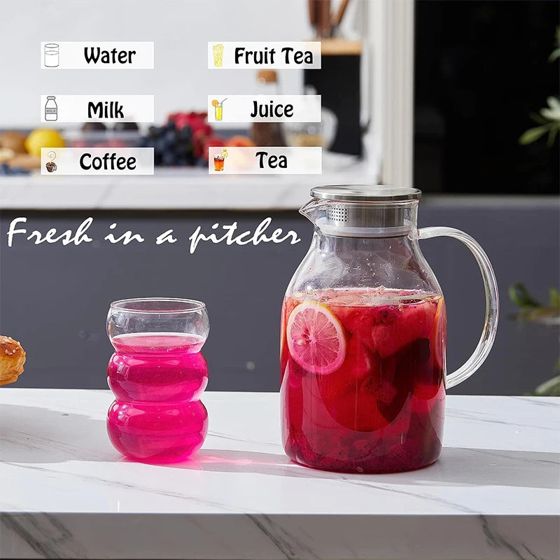 Carafe verre borosilicate 18l rayures verticales couvercle refrigerateur