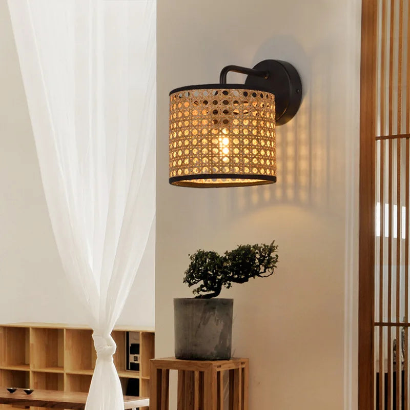 applique murale tissée japonaise en rotin pour ambiance zen - vue 6 sur 7