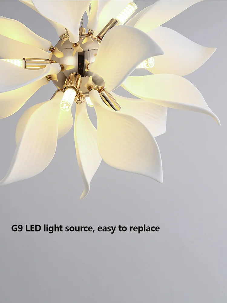 lustre carré en céramique avec pétales de fleurs suspendu - vue 5 sur 14