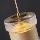 suspension moderne en verre avec détails en bois et cuivre