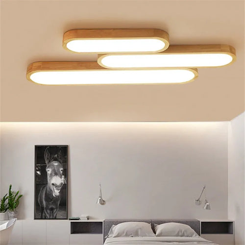 Plafonniers en bois télécommande minimaliste longue lampe led panneaux acryliques décoratifs chambre couloir salle à manger éclairage