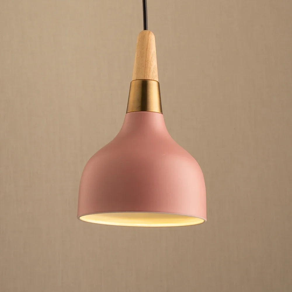 suspension led nordique en fil de fer forme macaron en bois - vue 10 sur 12