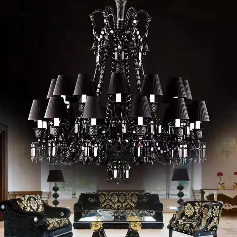 lustre en cristal noir européen avec lampe à bougie à led - vue 16 sur 16