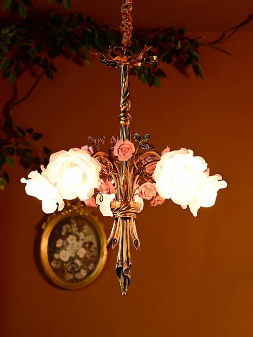 lustre en cuivre avec verre rose style classique européen à led - vue 2 sur 8