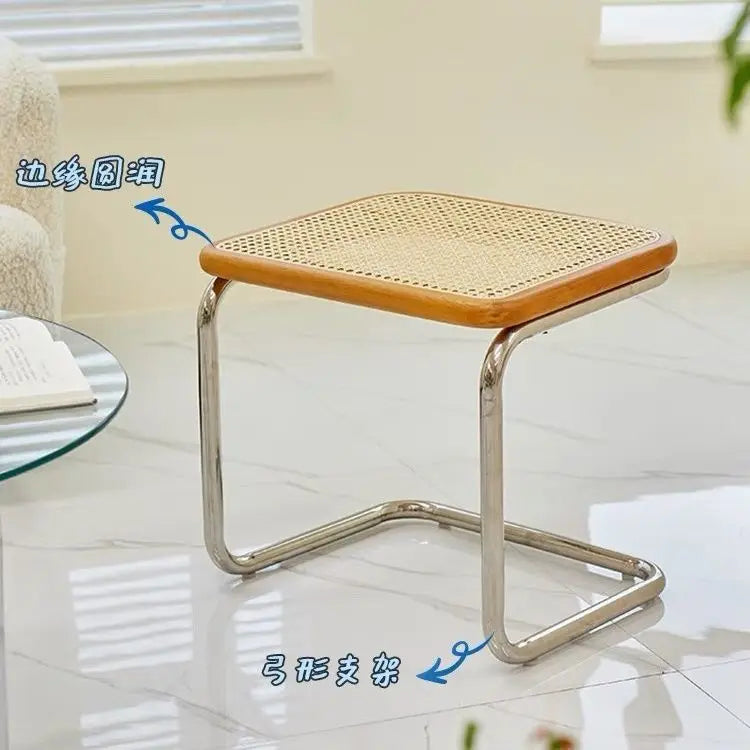 tabouret bas en rotin ancien style japonais pour salon ou entrée - vue 8 sur 11