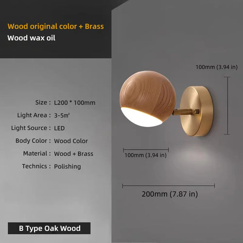 Walnut wood and Brass base, Modern Wabi-sabi, Indoor Sconces Wall Lighting for Corridor, Hallway, Foyer, living room, Bedroom - vue 10 sur 9