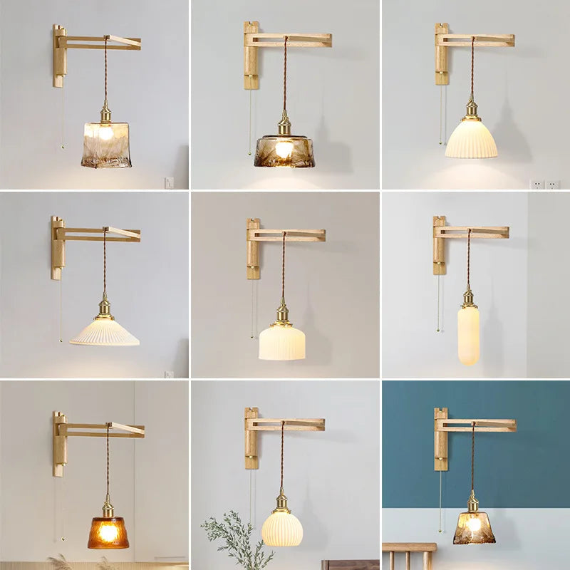 applique murale en verre bois et céramique lampe pliable à bras pivotant - vue 7 sur 14