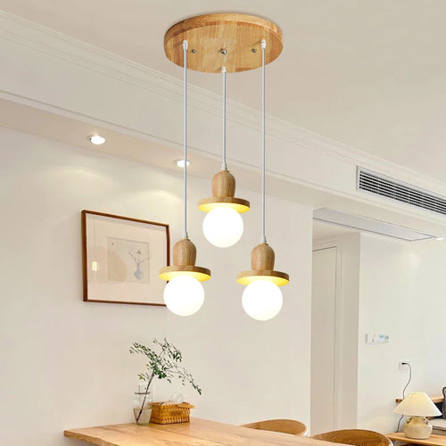 lustre en bois solide style nordique avec trois têtes - vue 3 sur 10