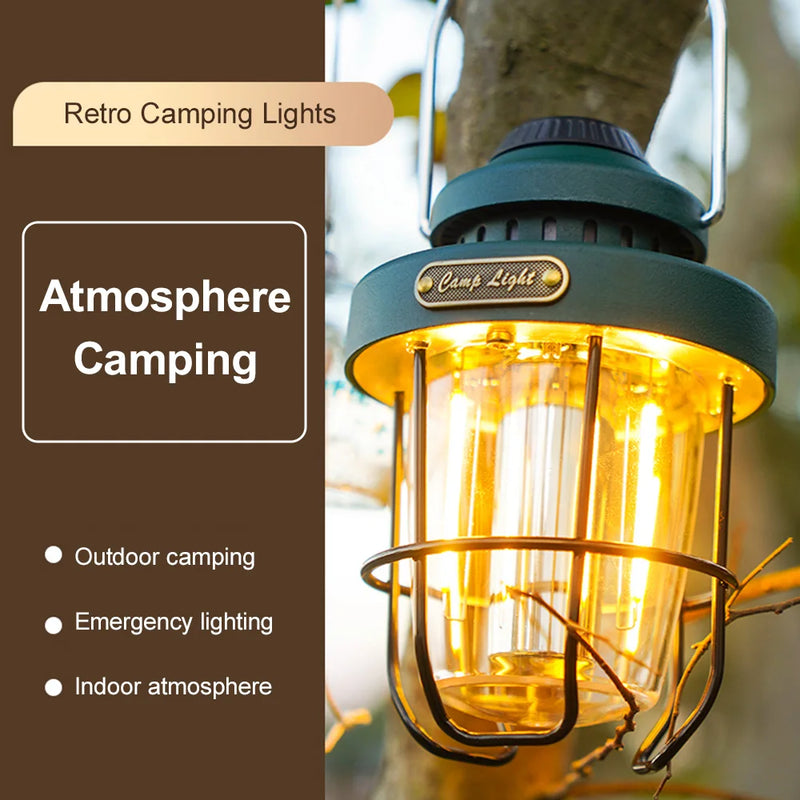 lampe rétro portable rechargeable pour camping et éclairage extérieur
