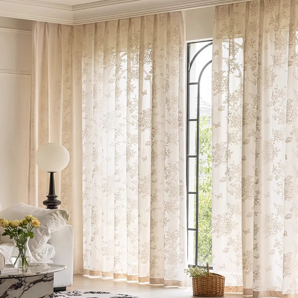 Voilage tulle floral romantique pour salon chambre fenetre - vue 3 sur 8