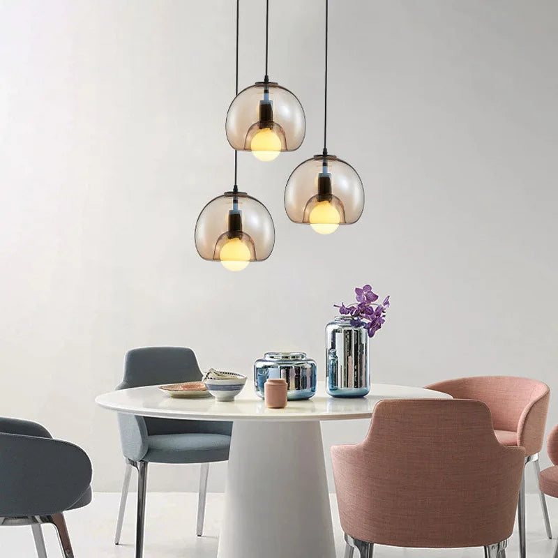 lampe verre table industrielle suspendue fumée gris ambre led e27 suspension