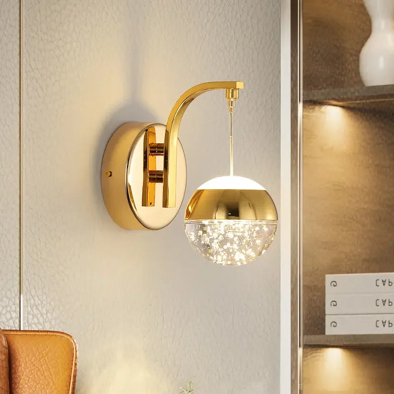 applique murale LED en cristal doré