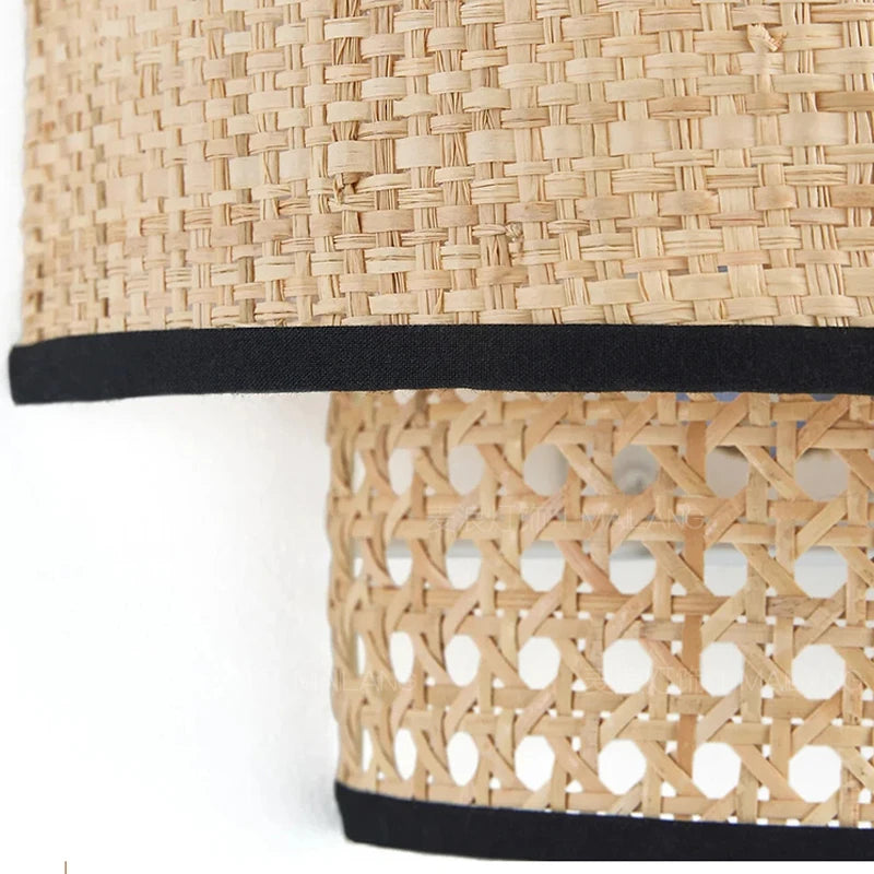 applique murale wabi sabi vintage en rotin faites à la main éclairage led