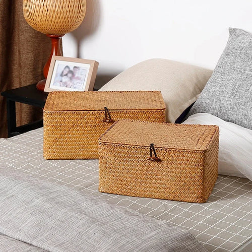 panier de rangement tissé avec couvercle pour bijoux et objets divers - vue 3 sur 11