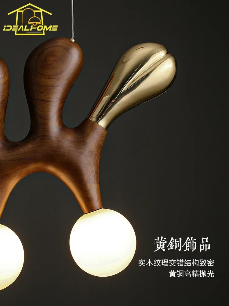 suspension traditionnelle en bois massif zen art décorative pour restaurant et bar - vue 4 sur 8