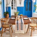 Chemin de table bohème motifs aztèques pompons beige