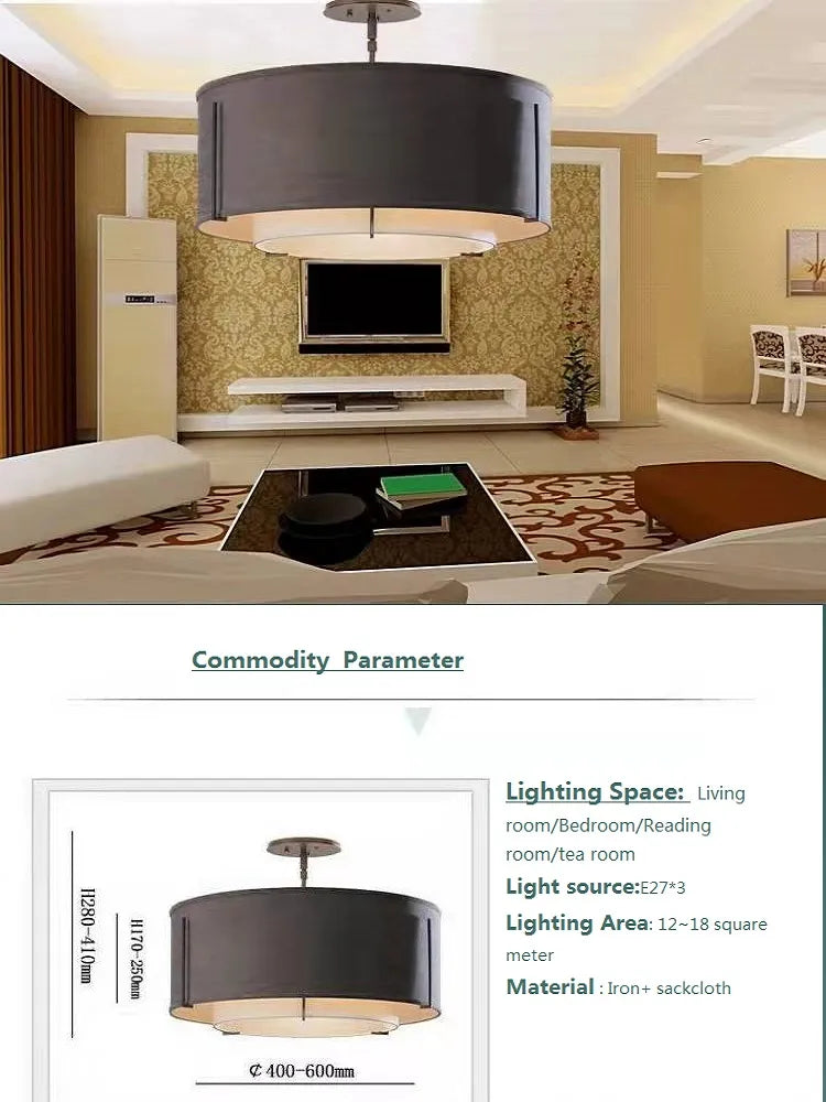 Plafonnier Style chinois LED Simplicité Art Tissu Rond - vue 7 sur 8
