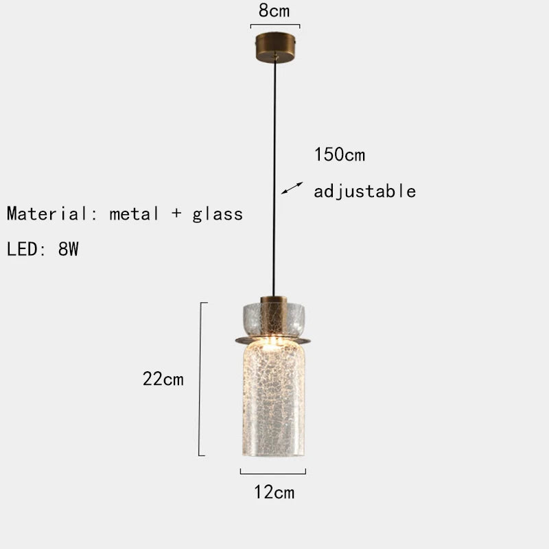 suspension en verre craquelé avec led et cordon réglable - vue 12 sur 12