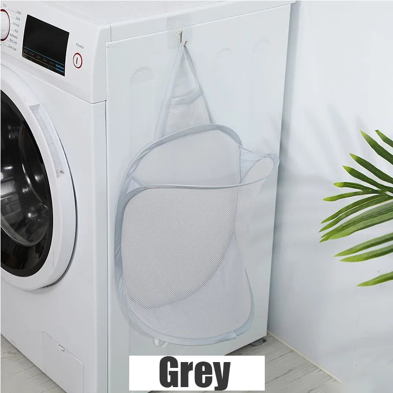 panier à linge pliable mural sac de rangement en filet portable - vue 8 sur 8